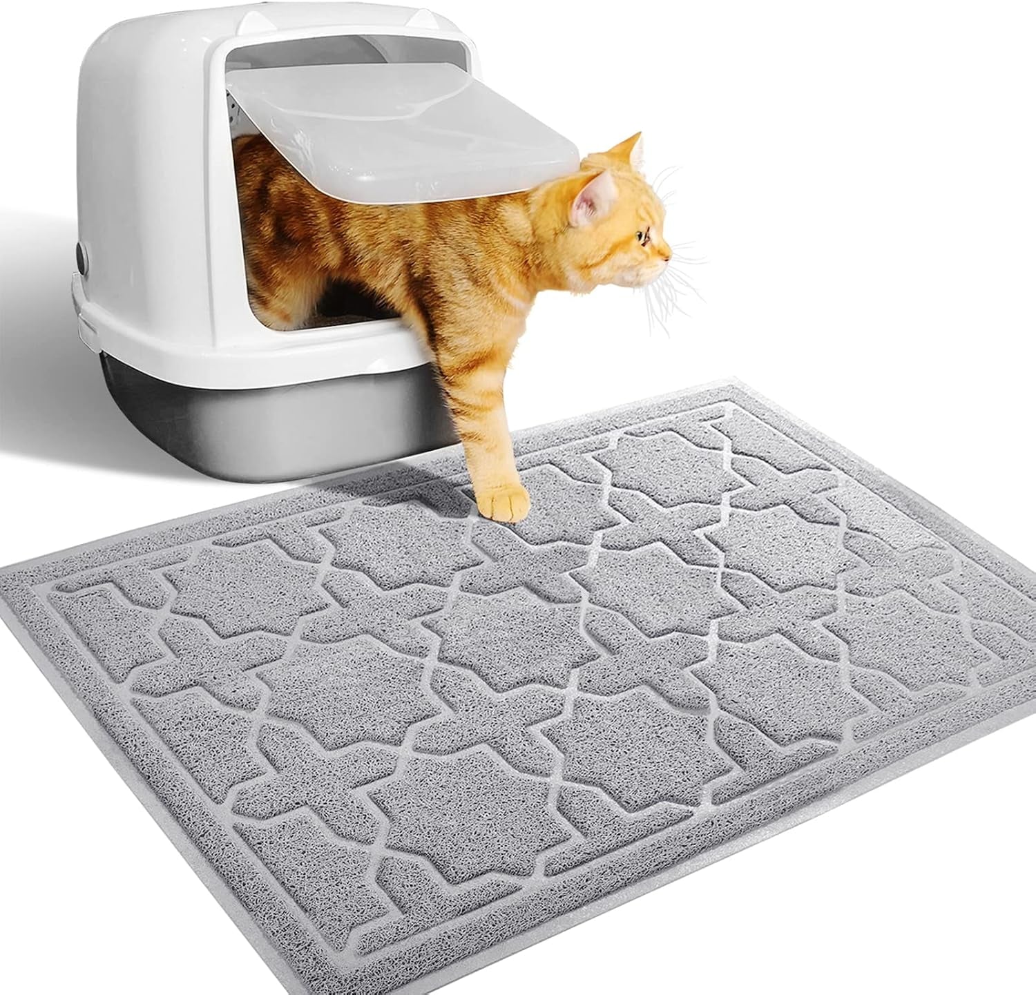Cat Litter Mat, 35.4"X23.6" Litter Box Mat with Litter Lock Mesh, Soft Cat Litter Mat Litter Trapping Mat, Easy to Clean, Non-Slip, Water Resistant, Litter Free Floors, Dark Grey
