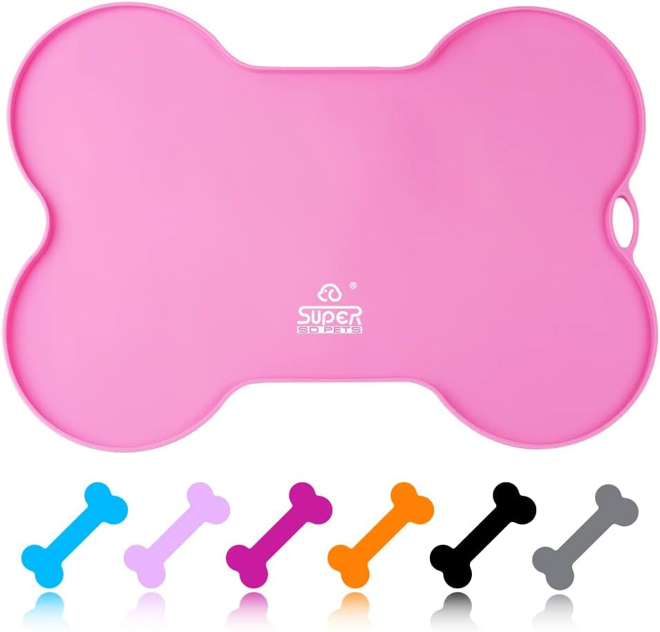 Dog Food Mat Dog Bowl Mat for Food and Water Silicone Non Spill Cat Feeding Mat Puppy Placemat Waterproof - 20.5" X 14.5", Black