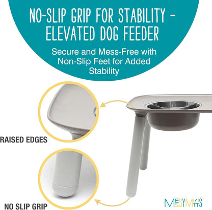 Elevated Double Feeder with Stainless Bowls | Adjustable Height 3”, 5”, or 10” | Adjustable Standing Feeder for Dogs | 5 Cups per Bowl | Dark Grey