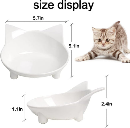 Non-Slip Cat Food Dish - Shallow Bowls for Stress Relief & Preventing Vomiting - Wide for Cats & Small Animals