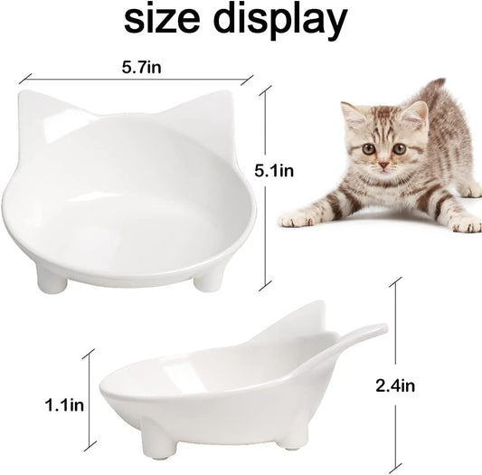 Non-Slip Cat Food Dish - Shallow Bowls for Stress Relief & Preventing Vomiting - Wide for Cats & Small Animals