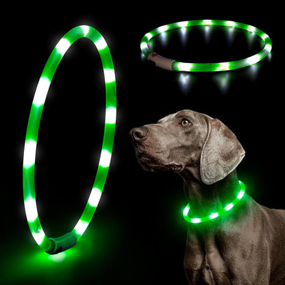 LED Dog Collar Light - USB Rechargeable Light up Dog Collars, DIY Flash LED Dog Necklace for Your Dogs Walking at Night (Red)