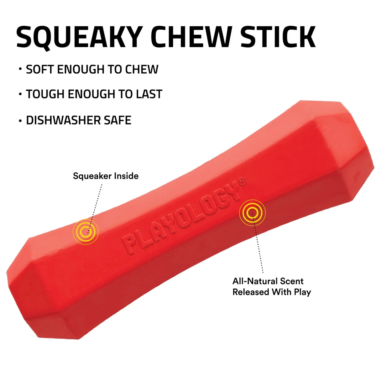 Squeaky Chew Stick, Beef Scented Red Dog Toy for Large to XL Dogs
