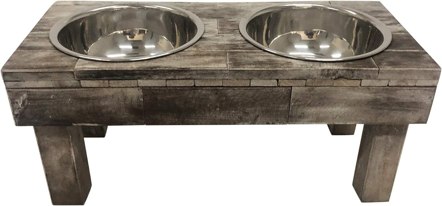 Pet Berjen Table Elevated Double Bowl Pet Feeder, Brown Wash (Large) (02189)