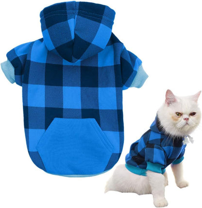 Plaid Dog Hoodie Pet Clothes Sweater with Hat and Pocket for Small Medium Large Size Dogs, Soft Winter Warm Dog Cold Weather Coat, Fleece Fall Dog Hooded Sweatshirt for Puppy Cats, Red XL