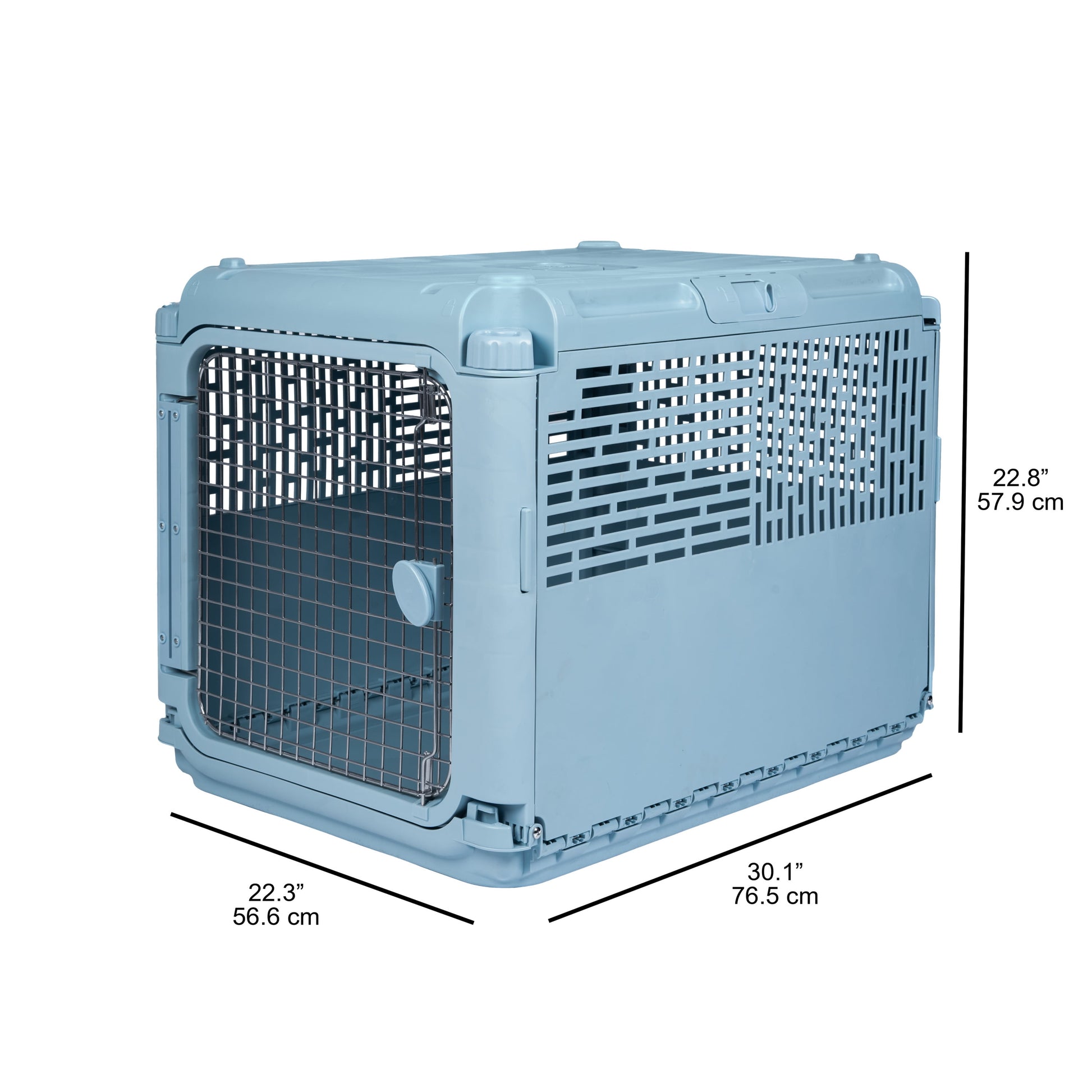 , Dog Kennels, 30" Collapsible Plastic Pet Kennel/Crate, Blue, Medium