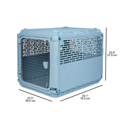 , Dog Kennels, 30" Collapsible Plastic Pet Kennel/Crate, Blue, Medium