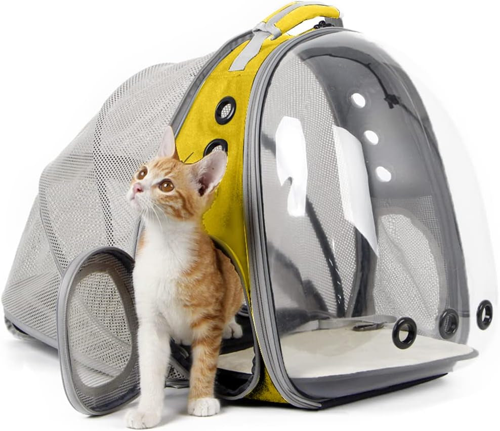 Cat Travel Backpack with Fan, Fit up to 12 Lbs, Space Capsule Astronaut Clear Bubble Window Pet Backpack for Kitten and Small Puppy Green