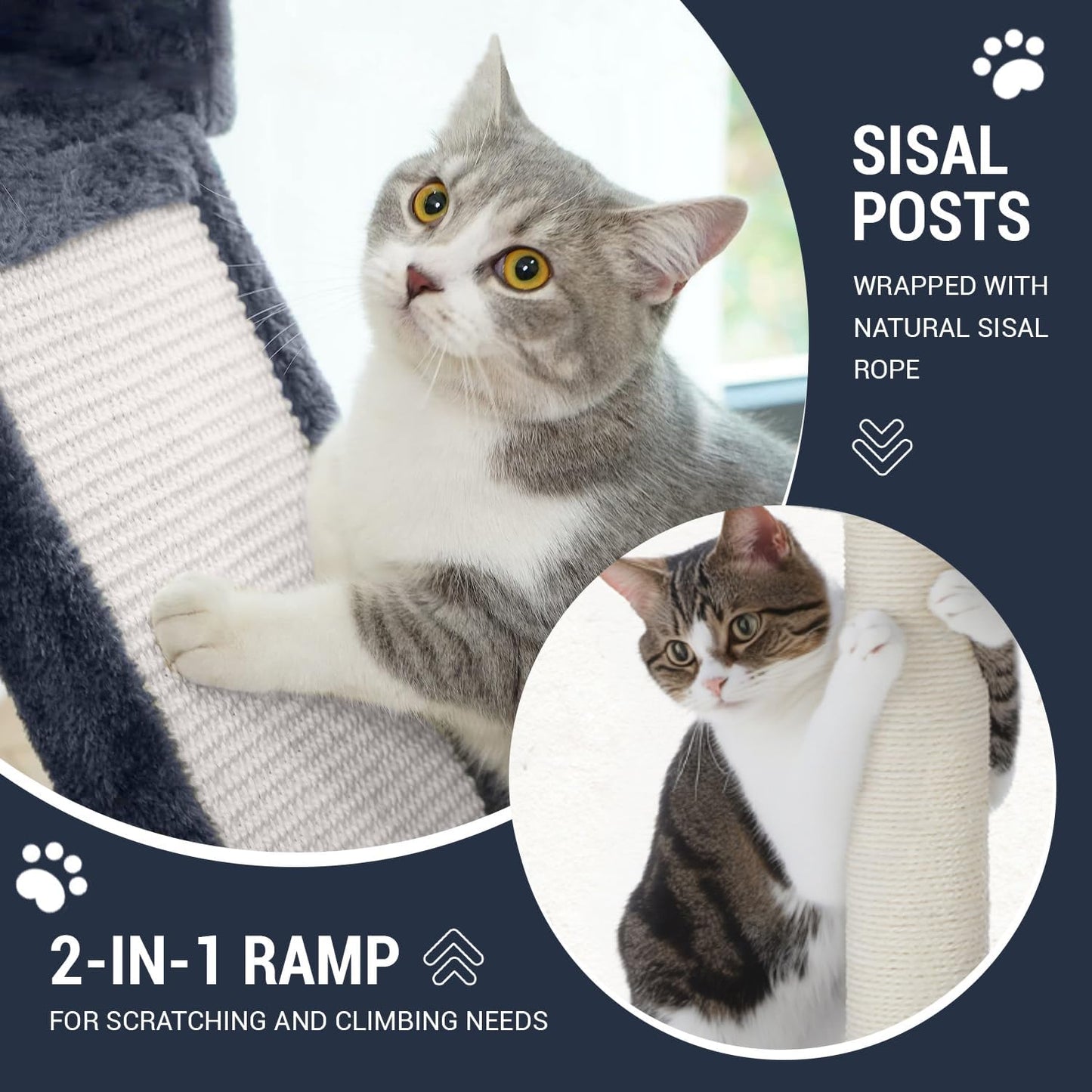 68 Inches Cat Tree/House and Towers for Big Feline/Scratching Post/Multi-Level Large Kitty Climbing Tree with Condo/Smokey Grey