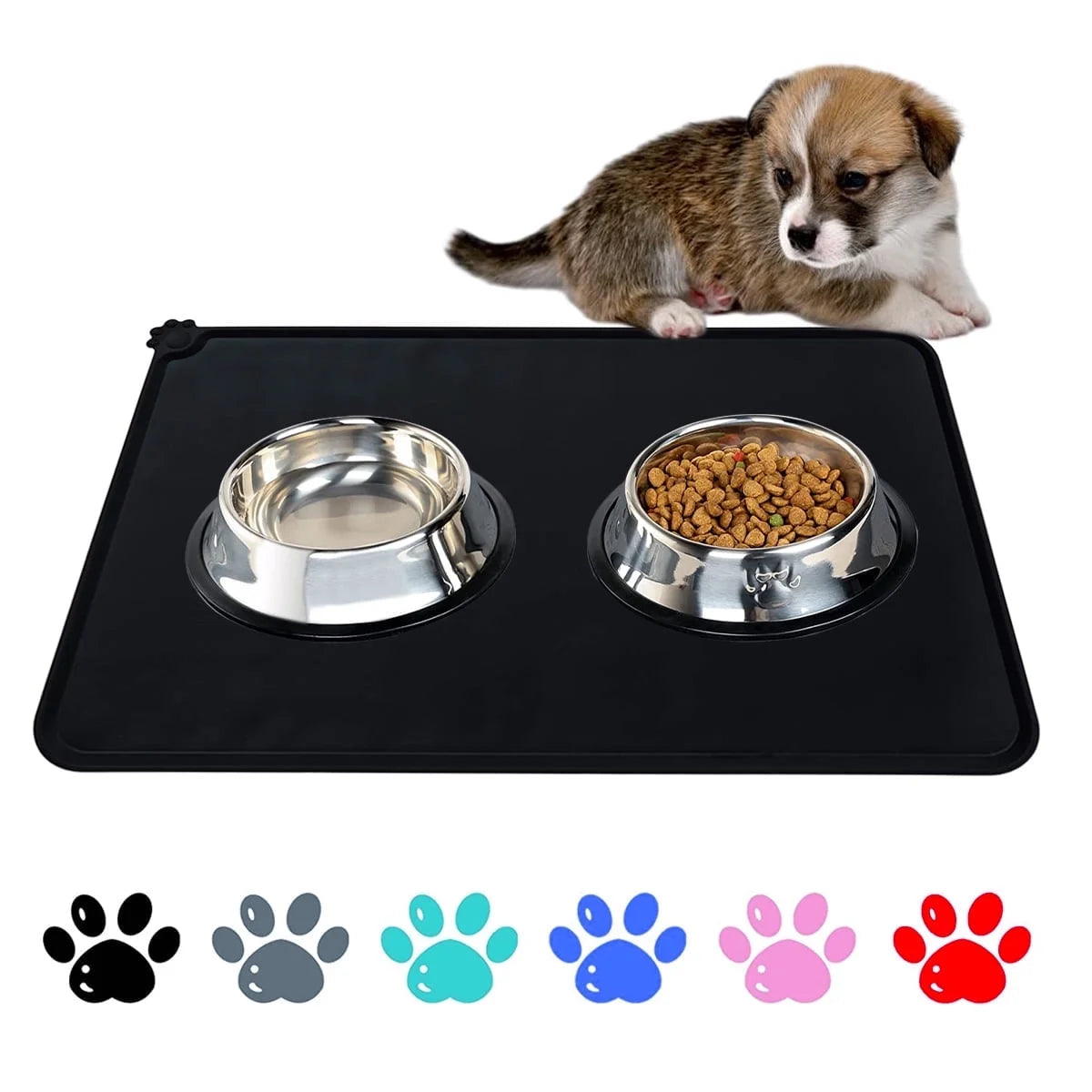 Silicone Waterproof Dog Cat Pet Food Mats Tray -FDA Grade Dog Pet Cat Feeding Mat-Pink