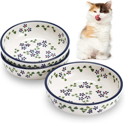 Ceramic Cat Bowls, Howise Cat Food Dish Gray, 5.3 in Shallow Pet Bowl 3 Pack Bowl Set for Kitten Cat Food Bowl and Water Bowl Small Dog Dish