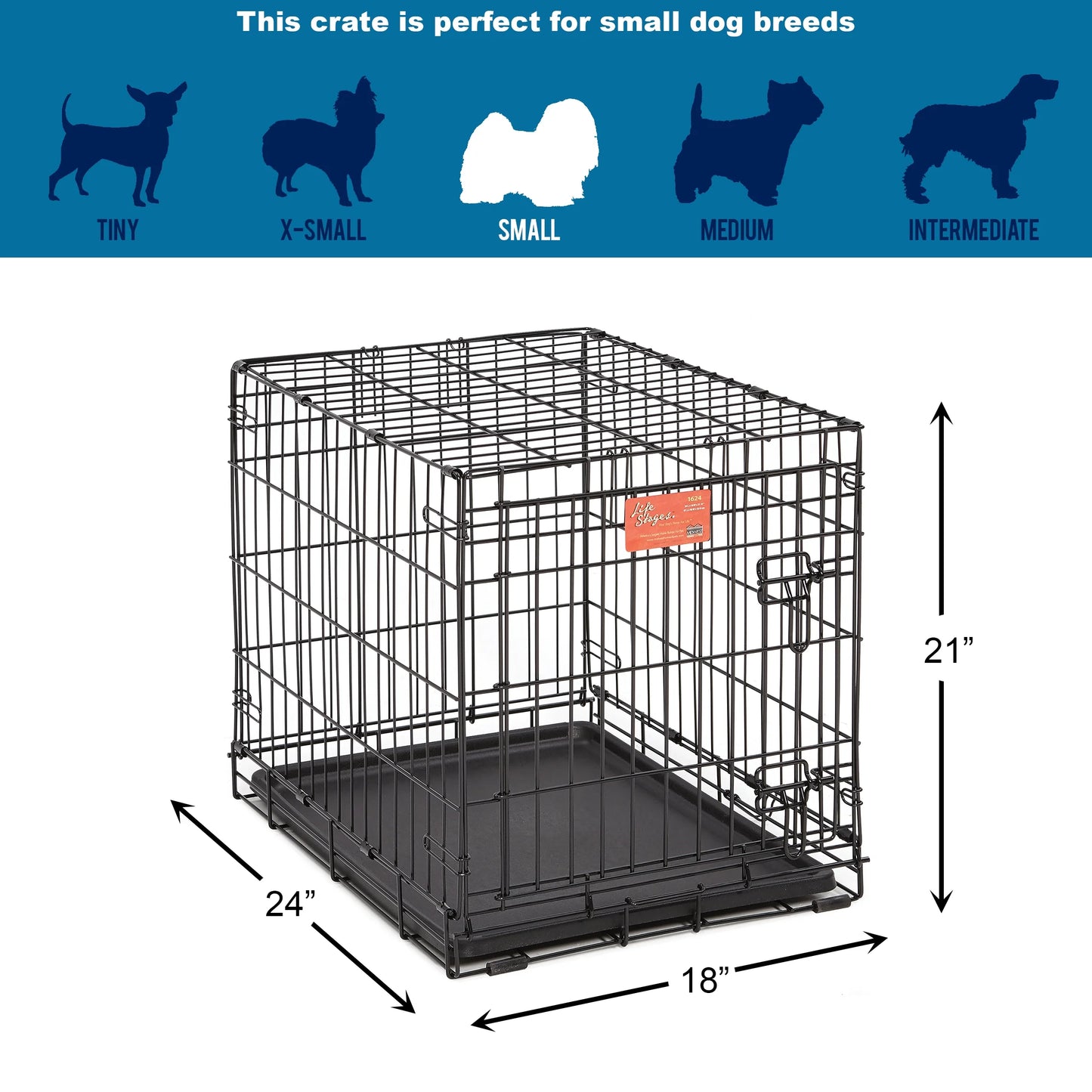 Newly Enhanced Lifestages 24' Single Door Folding Metal Dog Crate with Divider Panel, Floor Protecting Feet, Leak-Proof Dog Pan, 1624, 24L X 18W X 19H Inches, Small Dog Breed