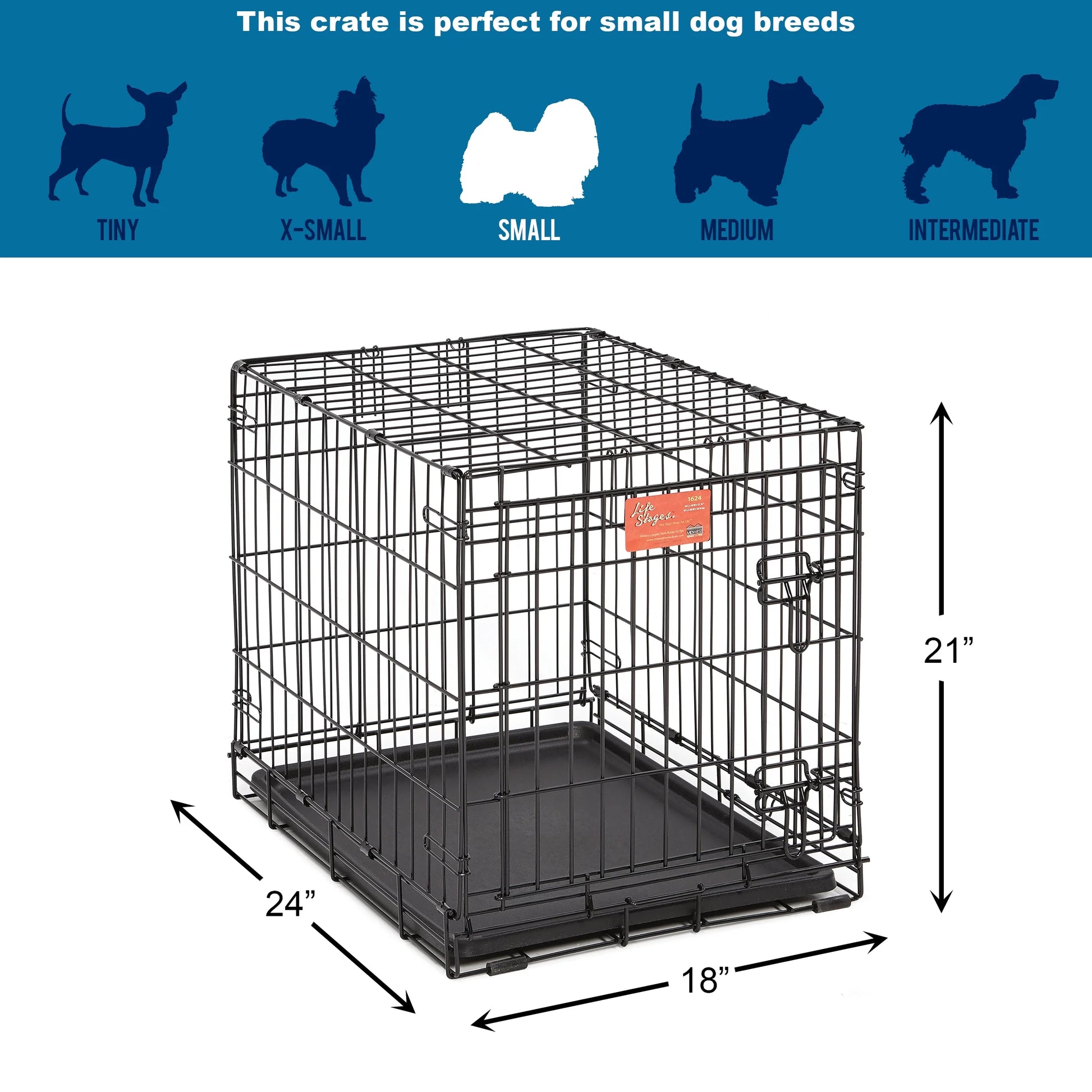 Newly Enhanced Lifestages 24' Single Door Folding Metal Dog Crate with Divider Panel, Floor Protecting Feet, Leak-Proof Dog Pan, 1624, 24L X 18W X 19H Inches, Small Dog Breed