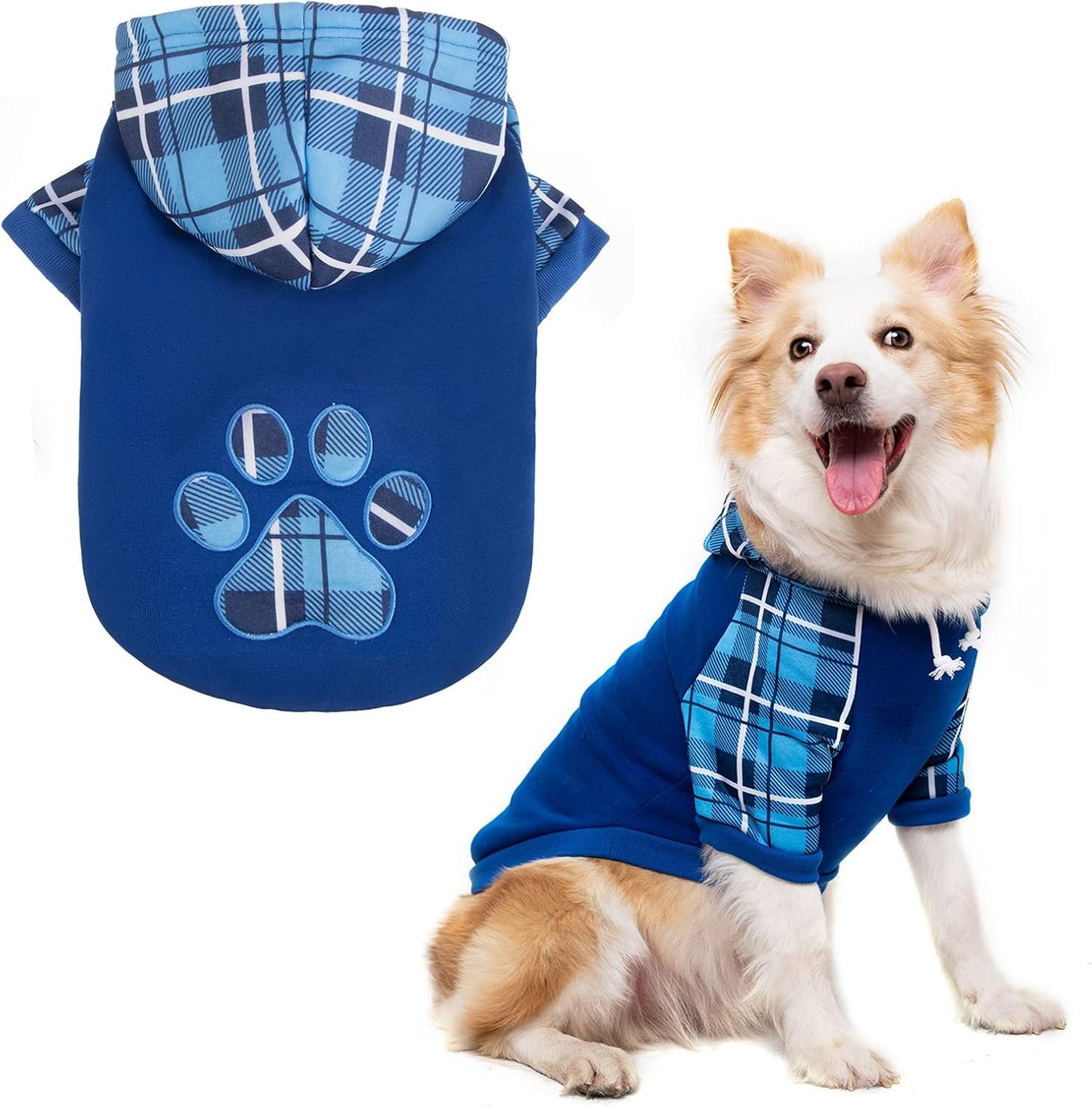 Plaid Dog Hoodie Pet Clothes Sweater with Hat and Pocket for Small Medium Large Size Dogs, Soft Winter Warm Dog Cold Weather Coat, Fleece Fall Dog Hooded Sweatshirt for Puppy Cats, Red XL