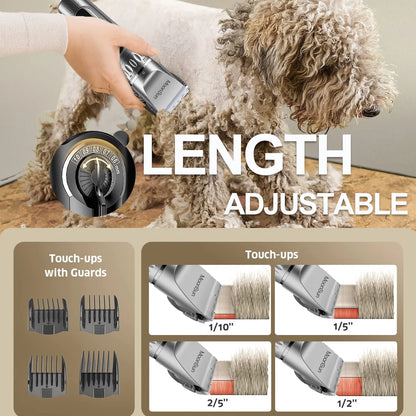 5-Speed Adjustable Rechargeable Dog & Cat Grooming Clippers Kit with 1 X Silver Dog Clipper