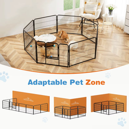 8 Panel Dog Playpen Indoor Pet Fence Exercise for Yard Gate Heavy Duty Crates with Doors Metal Dog Pen for Camping Outdoor