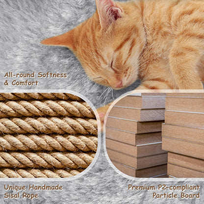 33.5In Cat Tree Tower for Indoor Cats W/2 Cozy Plush Condos, Oversized Perch & Sisal Scratching Posts, Stable Cat Stand House for Large Cats & Pets, Light Gray