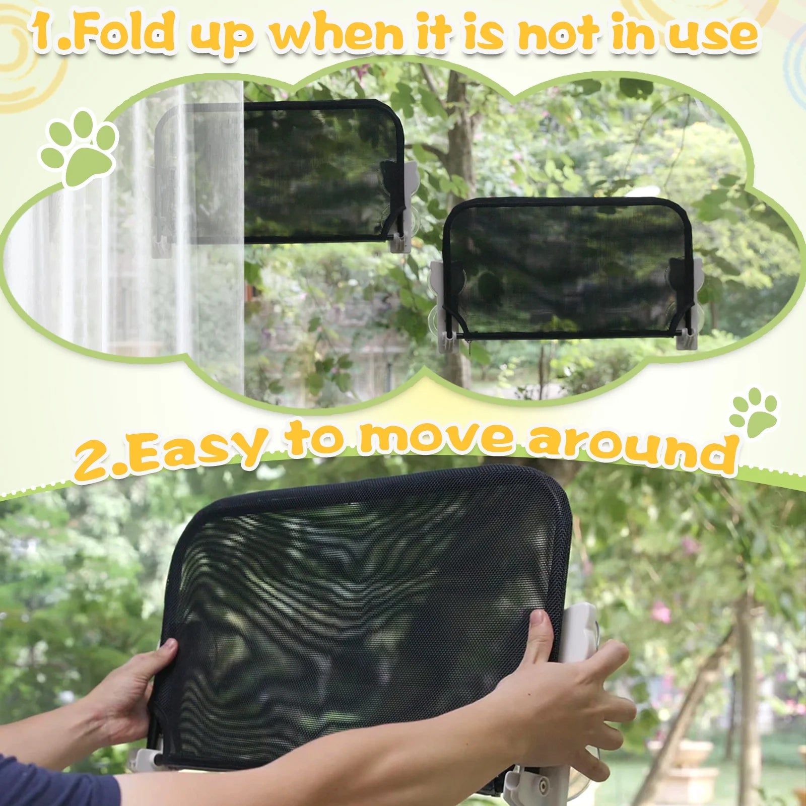 Cat Window Perch, Sturdy Foldable Cat Hammock Window Seat, Cordless Resting Pet Bed Indoor