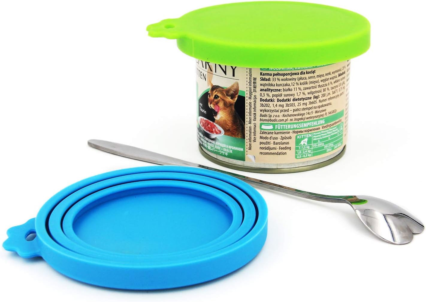 Pet Food Can Cover Silicone Can Lids for Dog and Cat Food(Universal Size,One Fit 3 Standard Size Food Cans),Green and Orange