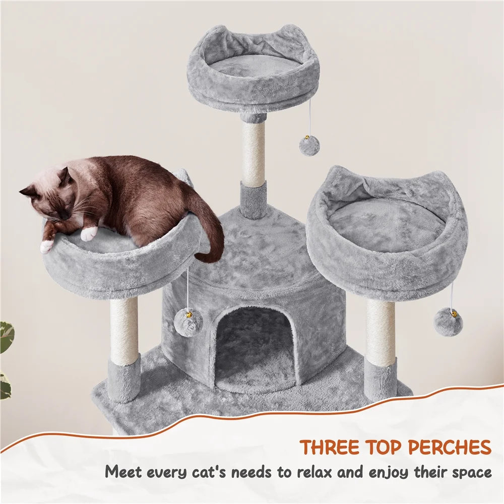 76"H Large Multilevel Cat Tree Tower with Condos and Perches, Light Gray