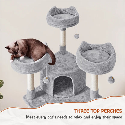 76"H Large Multilevel Cat Tree Tower with Condos and Perches, Light Gray