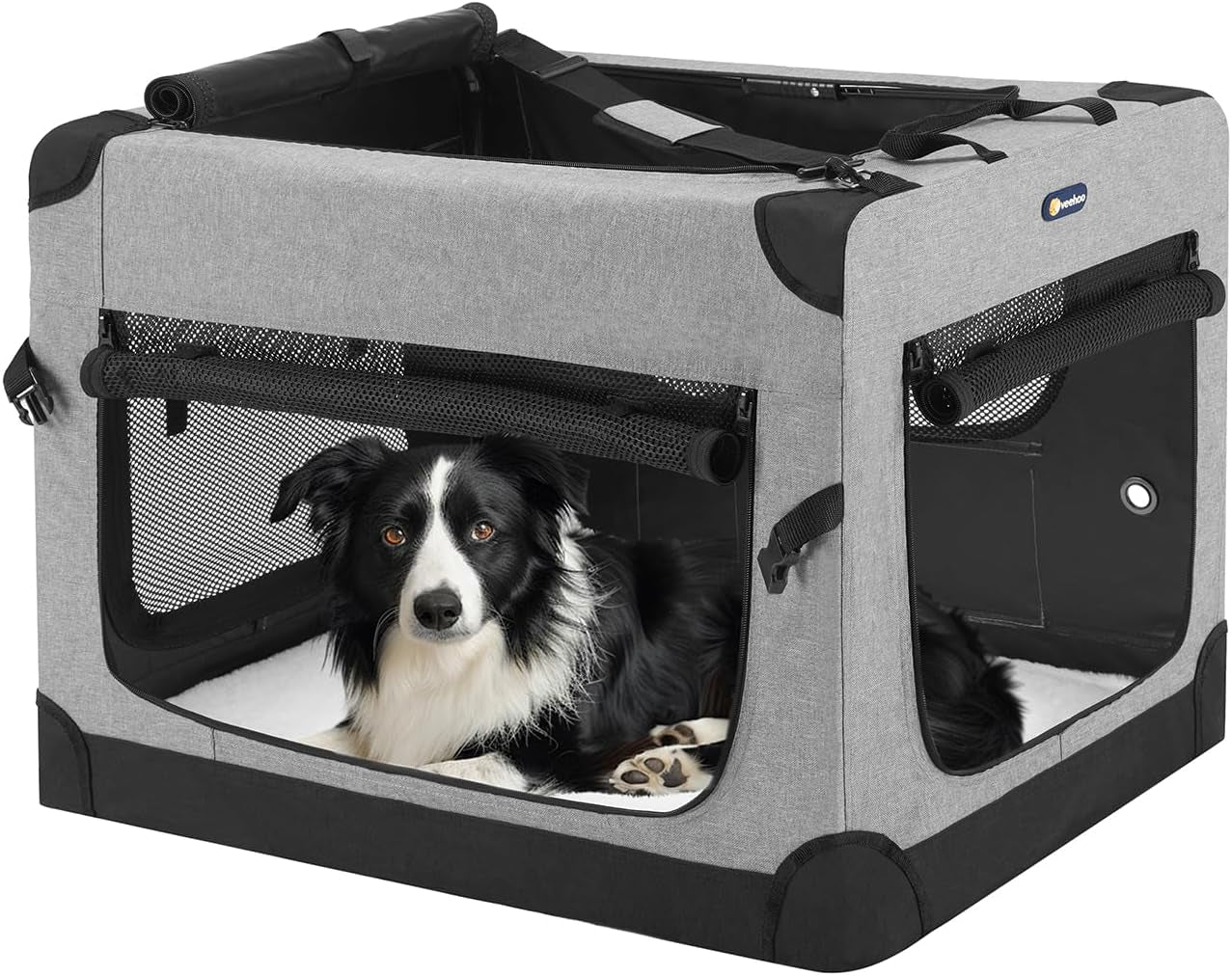 30 Inch Folding Soft Dog Crate, 4-Door Portable Collapsible Pet Kennel Travel Dog Crate for Medium Dogs, 5 X Durable Mesh Screen, 600D Oxford Fabric, Indoor & Outdoor Use, Brown, CWB2428CP