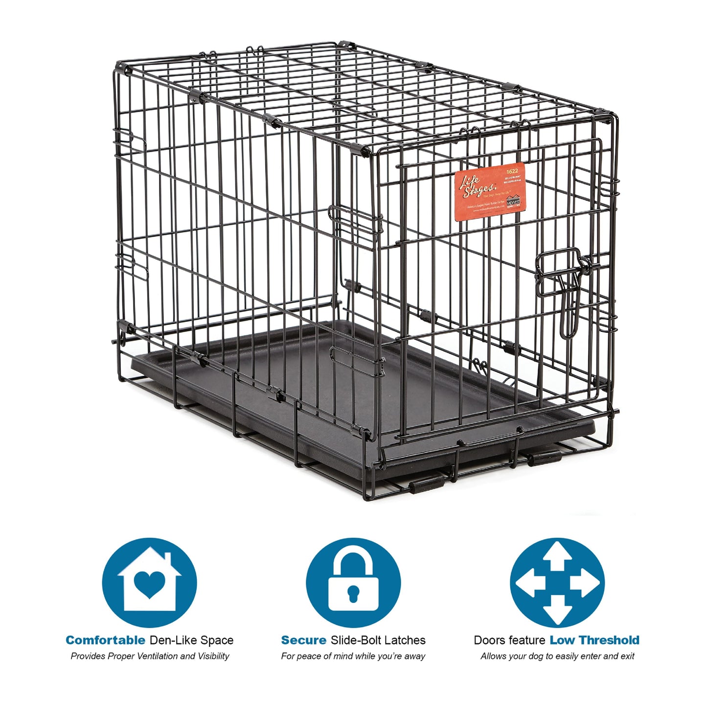 Newly Enhanced Lifestages 24' Single Door Folding Metal Dog Crate with Divider Panel, Floor Protecting Feet, Leak-Proof Dog Pan, 1624, 24L X 18W X 19H Inches, Small Dog Breed