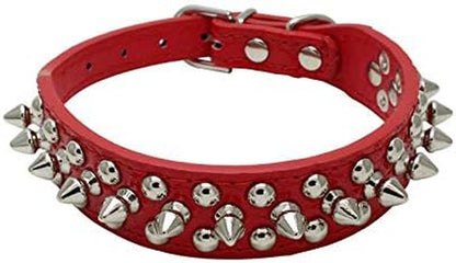 Mushrooms Spiked Rivet Studded Adjustable Pu Leather Pet Collars for Cats Puppy Dogs