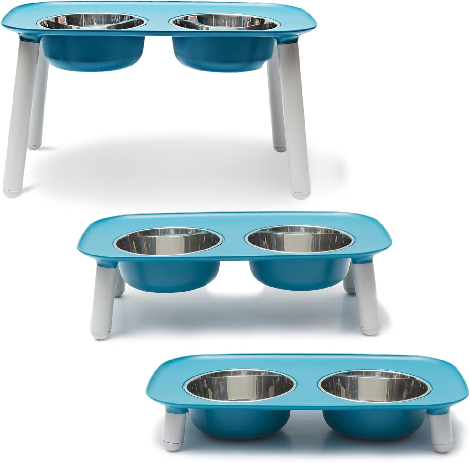 Elevated Double Feeder with Stainless Bowls | Adjustable Height 3”, 5”, or 10” | Adjustable Standing Feeder for Dogs | 5 Cups per Bowl | Dark Grey