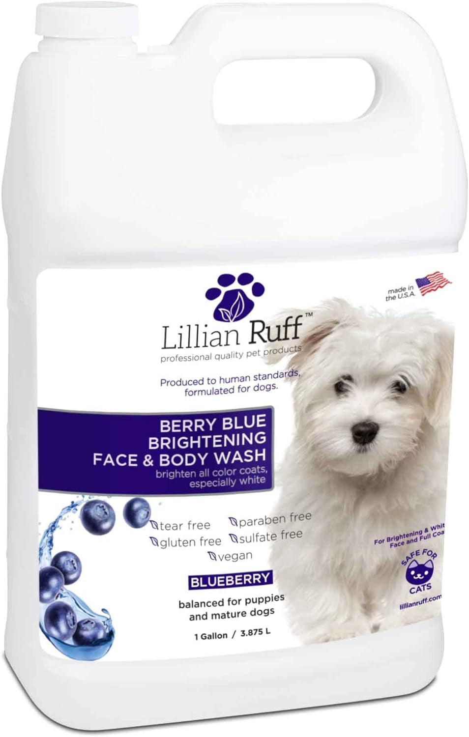 Berry Blue Brightening Face and Body Wash for Dogs - Blueberry Shampoo - Remove Tear Stains, Hydrate Dry Itchy Skin, Add Shine & Luster to Coats (Berry Blue Shampoo Gallon/Pump)