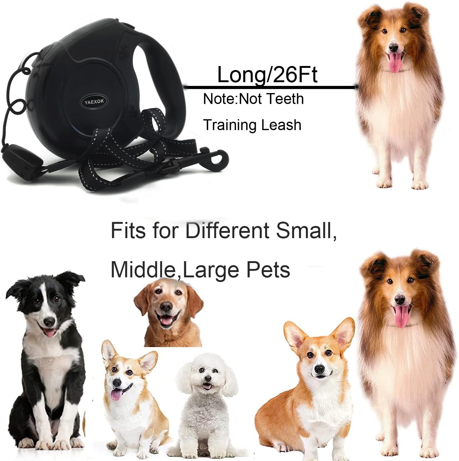 Heavy Duty Retractable Dog Leash 26Ft,Pet Long Walking Leashes Leads for Small Medium Large Dogs Doggie up to 110Lbs (Black)