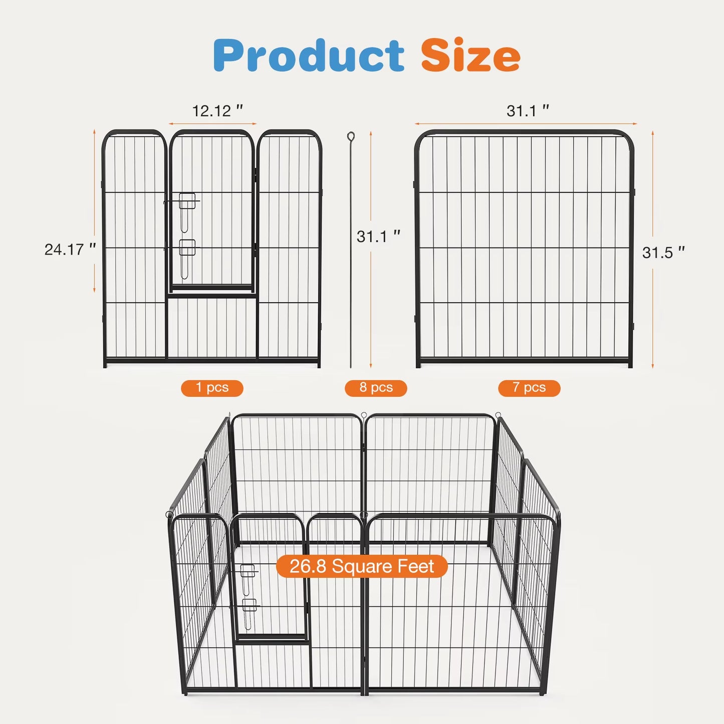 8 Panel Dog Playpen Indoor Pet Fence Exercise for Yard Gate Heavy Duty Crates with Doors Metal Dog Pen for Camping Outdoor
