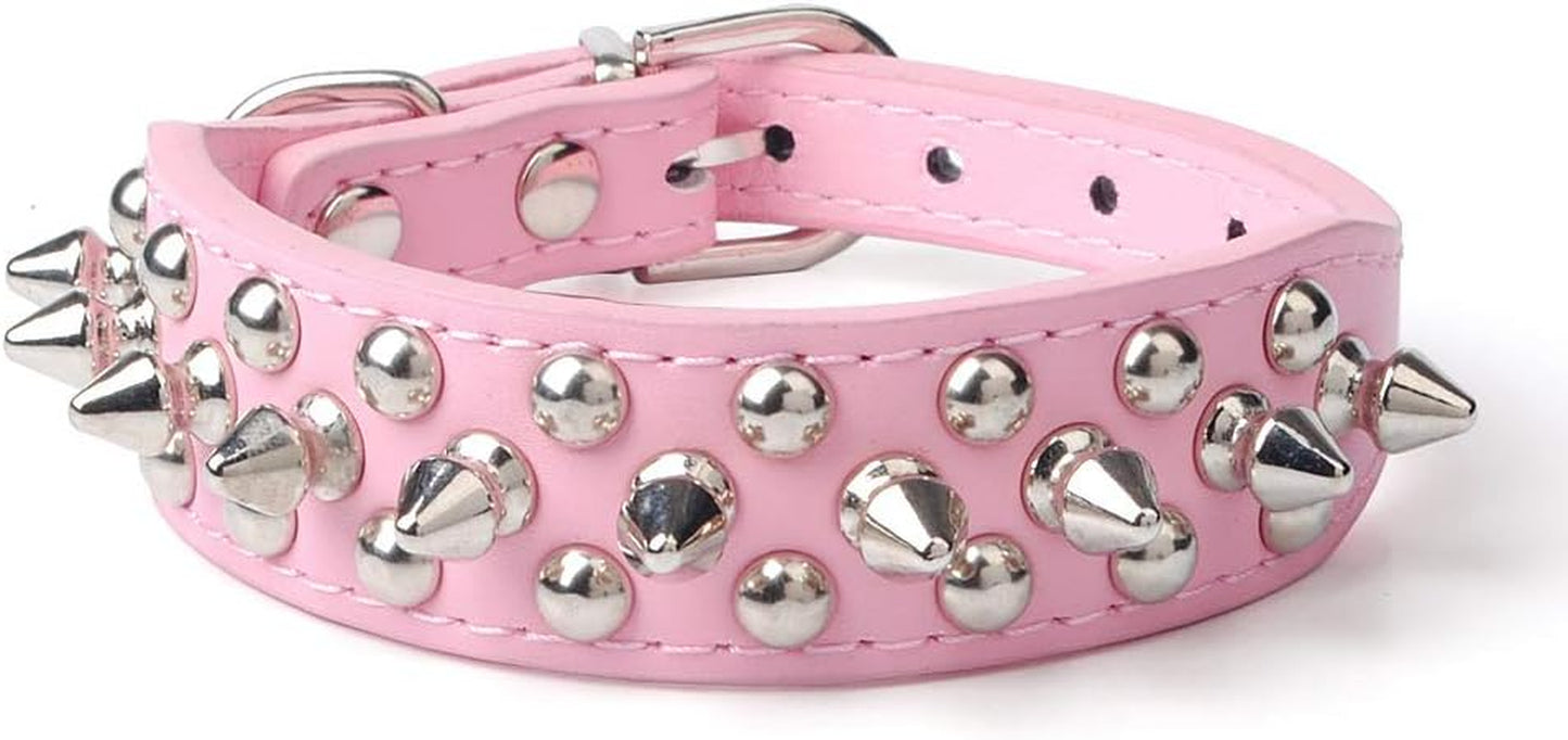Mushrooms Spiked Rivet Studded Adjustable Pu Leather Pet Collars for Cats Puppy Dogs