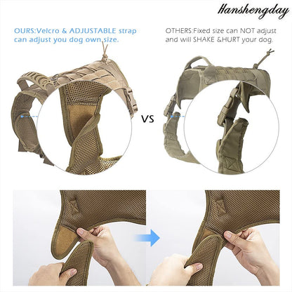 Tactical Dog Vest with Pouches, Adjustable Heavy Duty Nylon Harness for Medium Large Dogs, Service Outdoor Training Military Vest Harness with Molle System and Handle