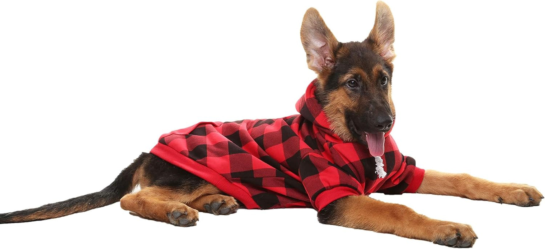 Plaid Dog Hoodie Pet Clothes Sweater with Hat and Pocket for Small Medium Large Size Dogs, Soft Winter Warm Dog Cold Weather Coat, Fleece Fall Dog Hooded Sweatshirt for Puppy Cats, Red XL