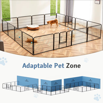 16 Panel Dog Playpen Indoor Pet Fence Exercise for Yard Gate Heavy Duty Crates with Doors Metal Dog Pen for Camping Outdoor
