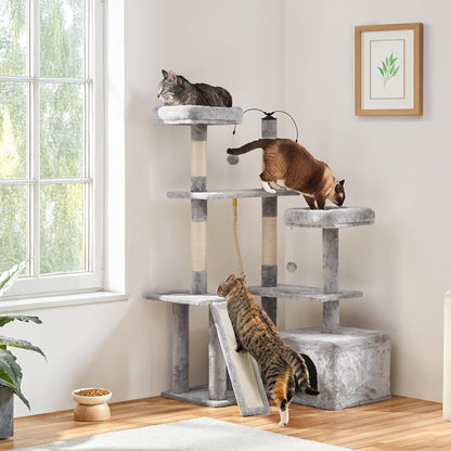 Rotatable Cat Tree 53.5In Multi-Level Cat Tower for Indoor Kittens/Large Cats, Pet House with Scratching Posts,Climbing Furniture Play Center, Light Gray