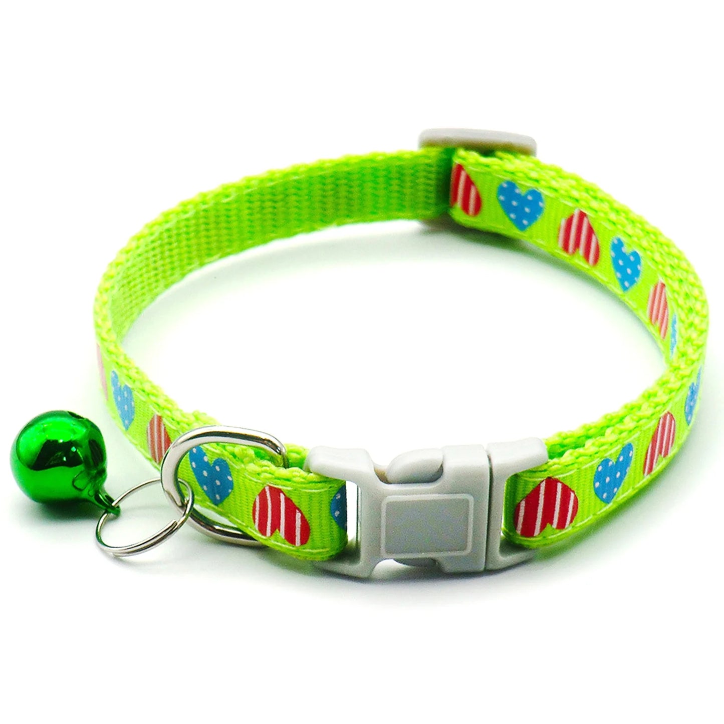 3 Pcs Nylon Cat Collar with Bell Adjustable Kitten Puppy Collars for Newborn Pet,Green