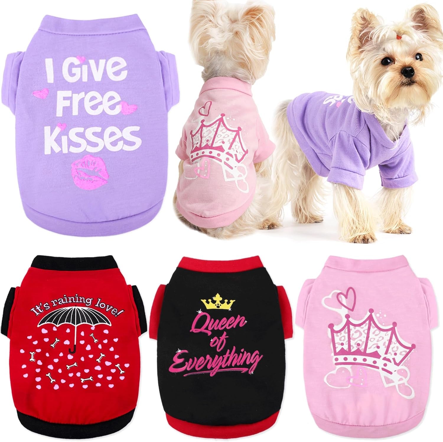 Set of 4 Dog Clothes for Small Dogs Girl - Yorkie Clothes - Small Dog Clothes Female Soft Dog Tshirts Pink Cute Pet Clothes Dog Outfits for Small Dogs Clothing Small Dog Shits