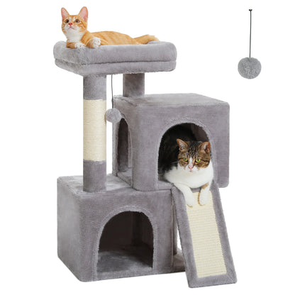 30" Cat Tree Condo with Sisal Scratcing Post Tower Ramp for Indoor Catss, Gray
