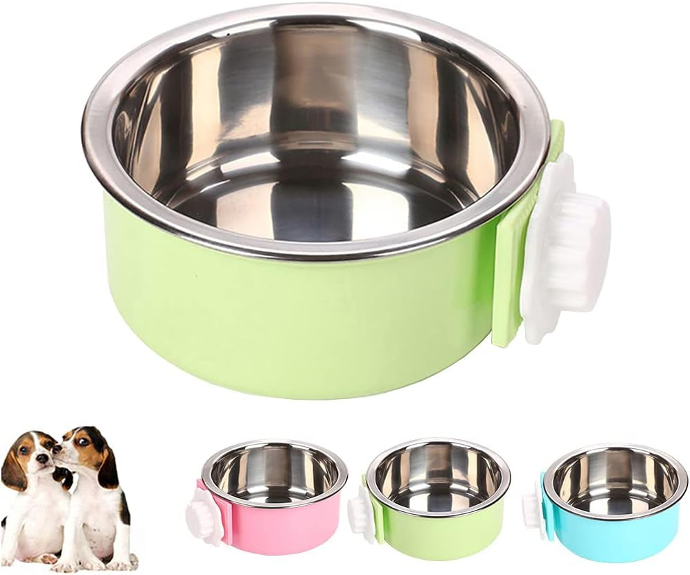 Crate Dog Cat Bowls, Removable Stainless Steel Hanging Pet Cage Bowls for Kennel, Water Food Feeder Cage Coop Cup for Cats, Dogs, Rabbits and Small Animals (Small, Blue)