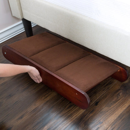 Foldable Wooden Pet Ramp for Beds, Couches, or Vehicles (Brown)