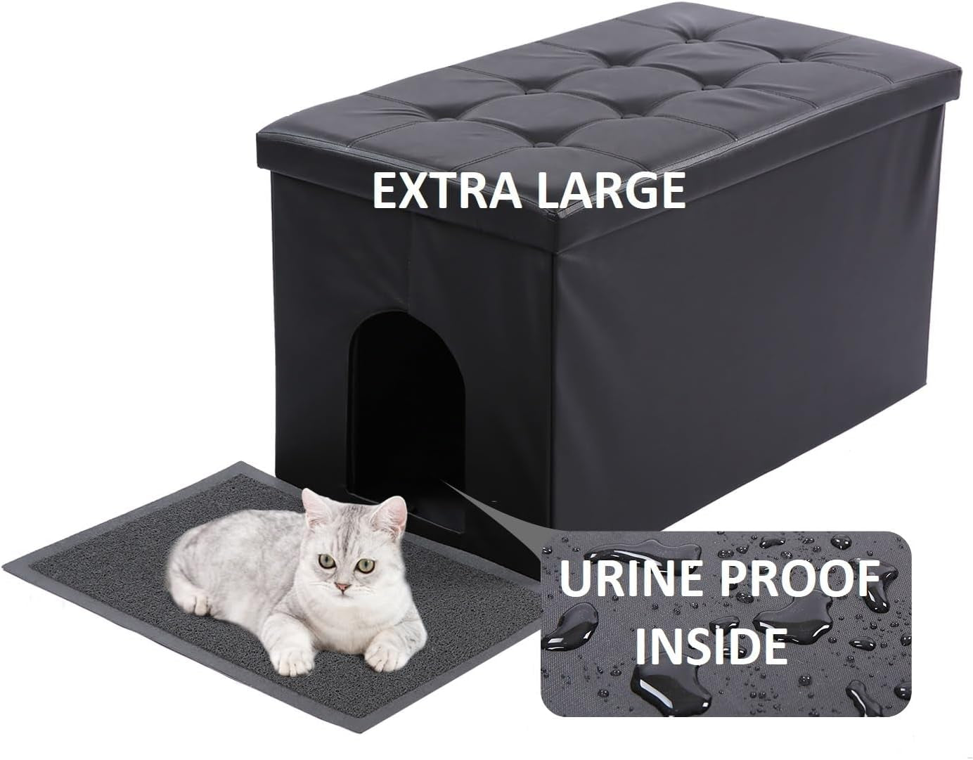Cat Litter Box Enclosure Furniture Hidden, Cat Washroom Bench Storage Cabinet | Extra Large 35.4'' X 19.7'' X 19.7''| Dog Proof | Waterproof Inside/Easy Clean | Easy Assembly | Odor Control