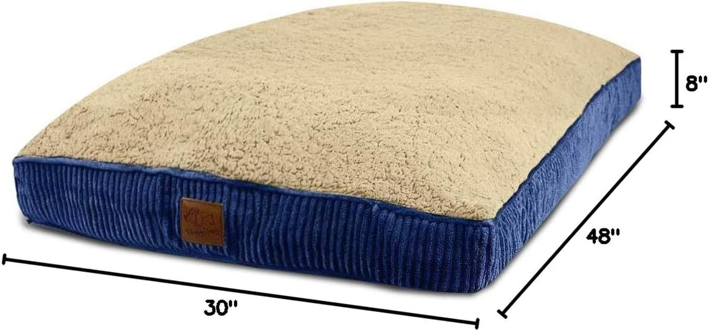 XL Dog Bed Replacement Cover. Removable and Machine Washable Cover for Mattress and Rectangular Pillow Beds. 48L X 30W. Blue with Beige Top.