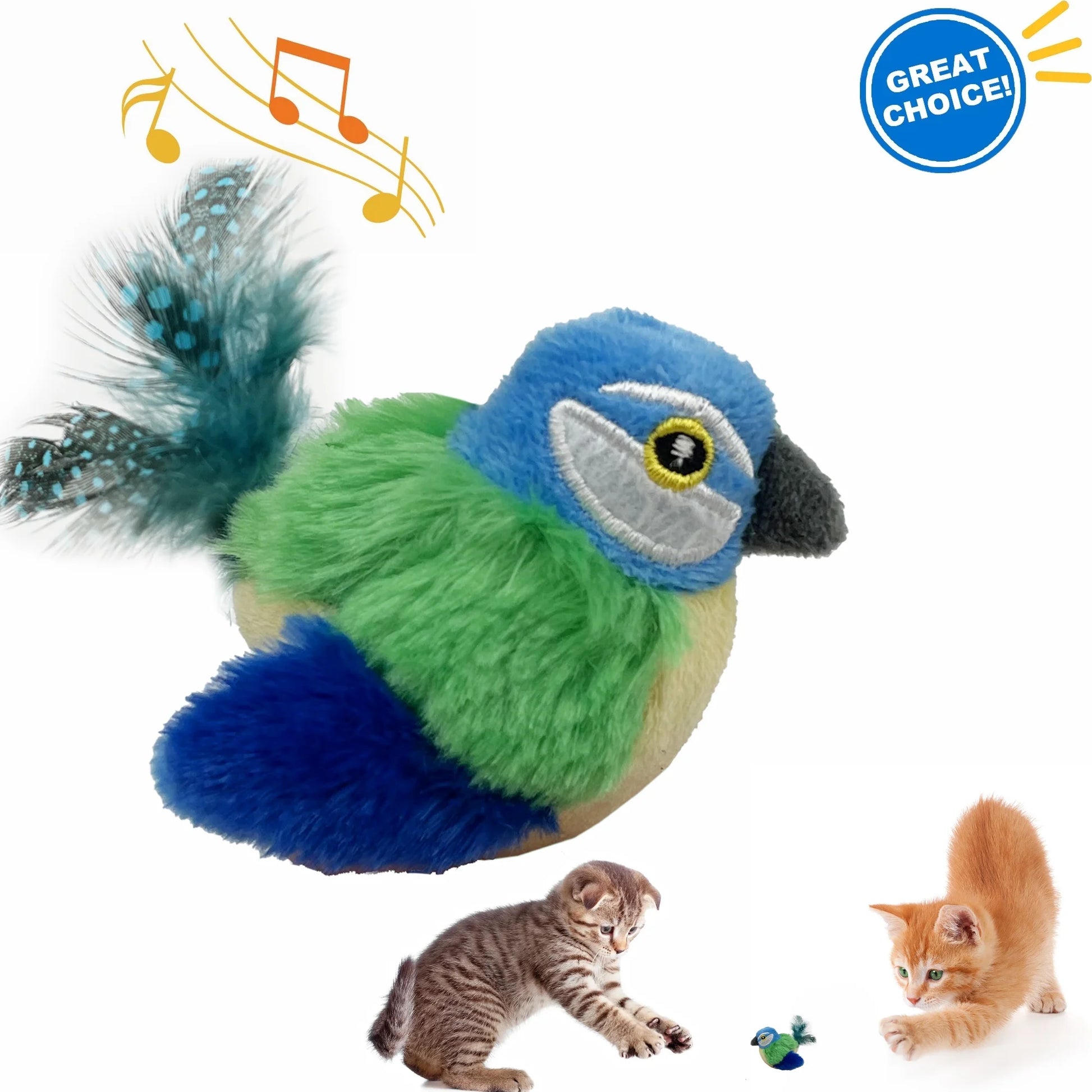 Interactive Electronic Cat Toy, Automatic Chirping Bird Toy Squeaky with Feather Tail, Melody Chaser Toy for Cats to Play Alone, Play and Squeak Kitten Toy for Boredom