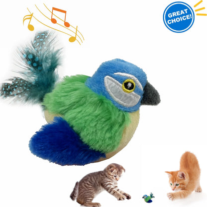 Interactive Electronic Cat Toy, Automatic Chirping Bird Toy Squeaky with Feather Tail, Melody Chaser Toy for Cats to Play Alone, Play and Squeak Kitten Toy for Boredom