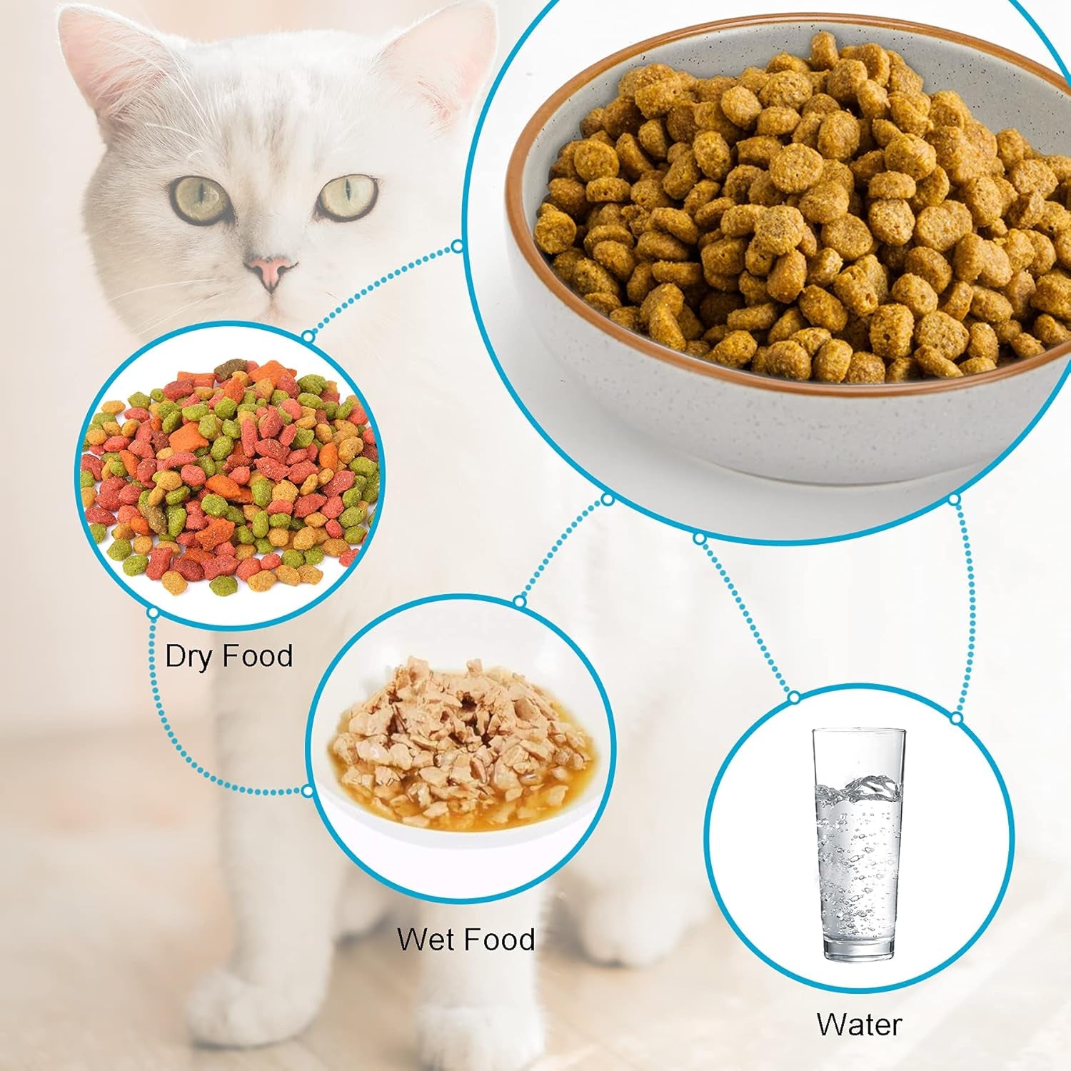 Ceramic Cat Bowls, Howise Cat Food Dish Gray, 5.3 in Shallow Pet Bowl 3 Pack Bowl Set for Kitten Cat Food Bowl and Water Bowl Small Dog Dish