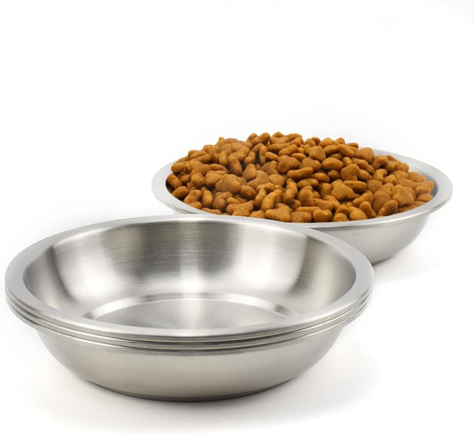 Stainless Steel Cat Bowls, Whisker Fatigue Relief Cat Food Dish, Metal Shallow Wide Large Replacement Plate for Dog and Pet, Ideal for Raised Elevated Pet Feeding Station Stand