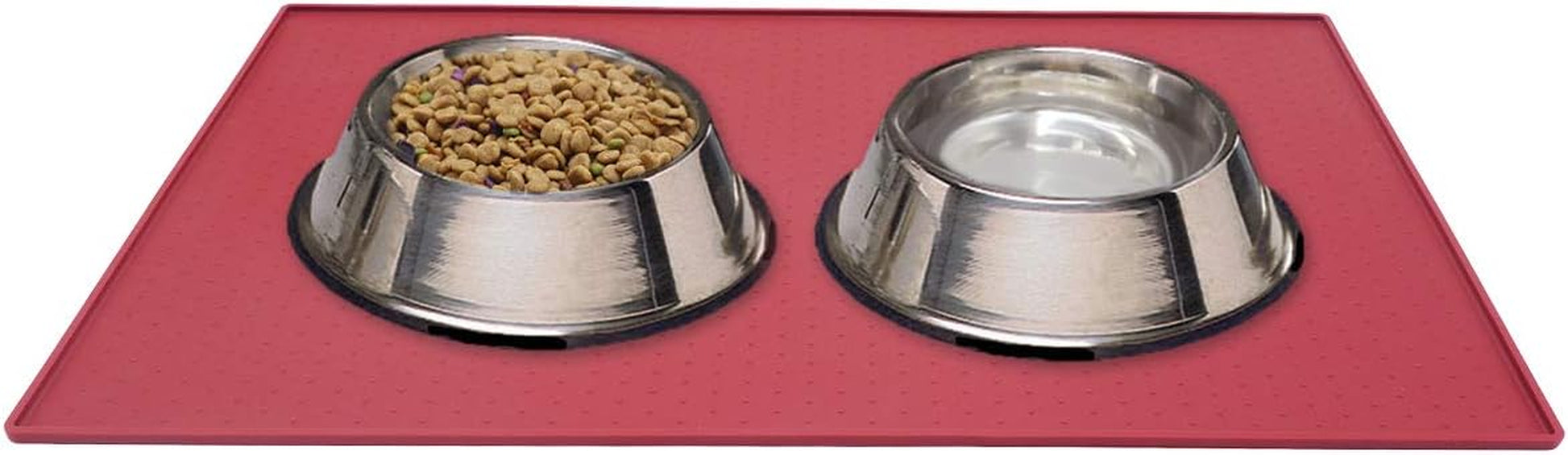 Cat Feeding Mat, Silicone Pet Food Mat, Food Grade Waterproof Anti-Messy Raised-Edges Mat for Puppy Kitty Dog Cat, S(19X12Inch), Burgundy