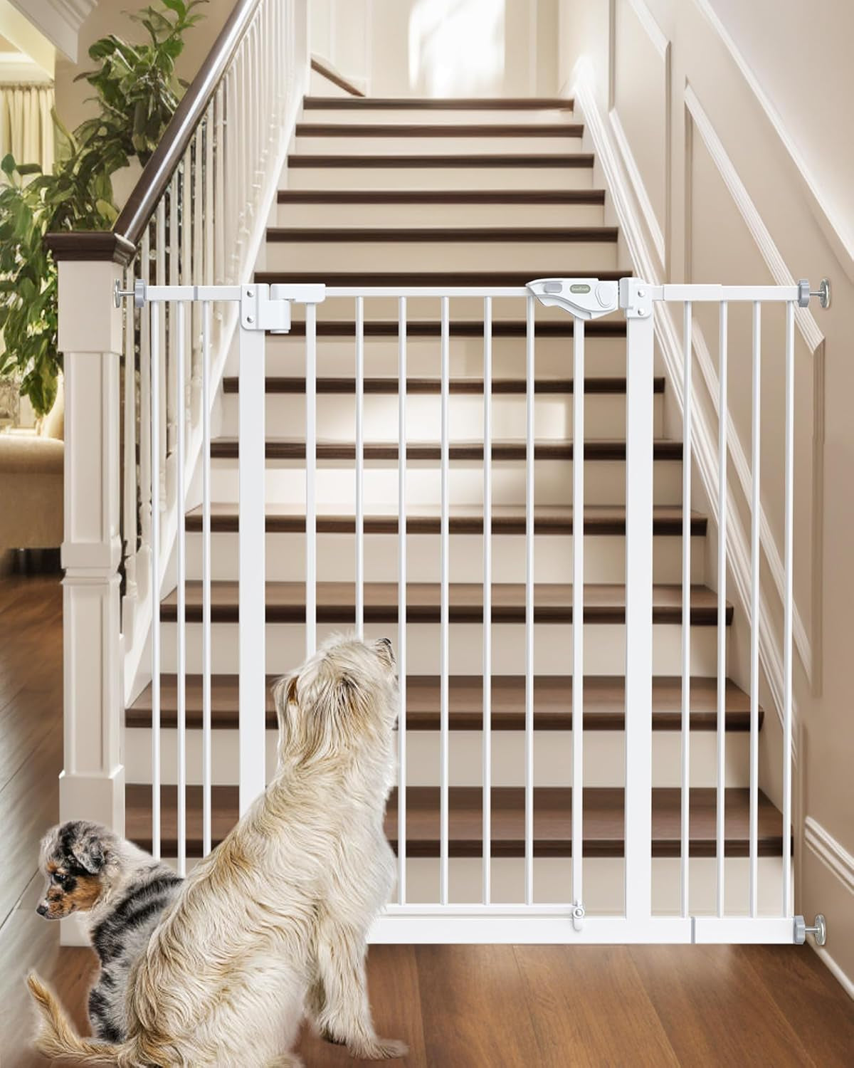 29-39.6" Baby Gate for Stairs, Auto Close Both Sides Dog Gate with One-Hand Opening, 30" Tall Safety Gates for Pets, Hallways, Bedrooms, Wall Pressure Mount No Drill, White
